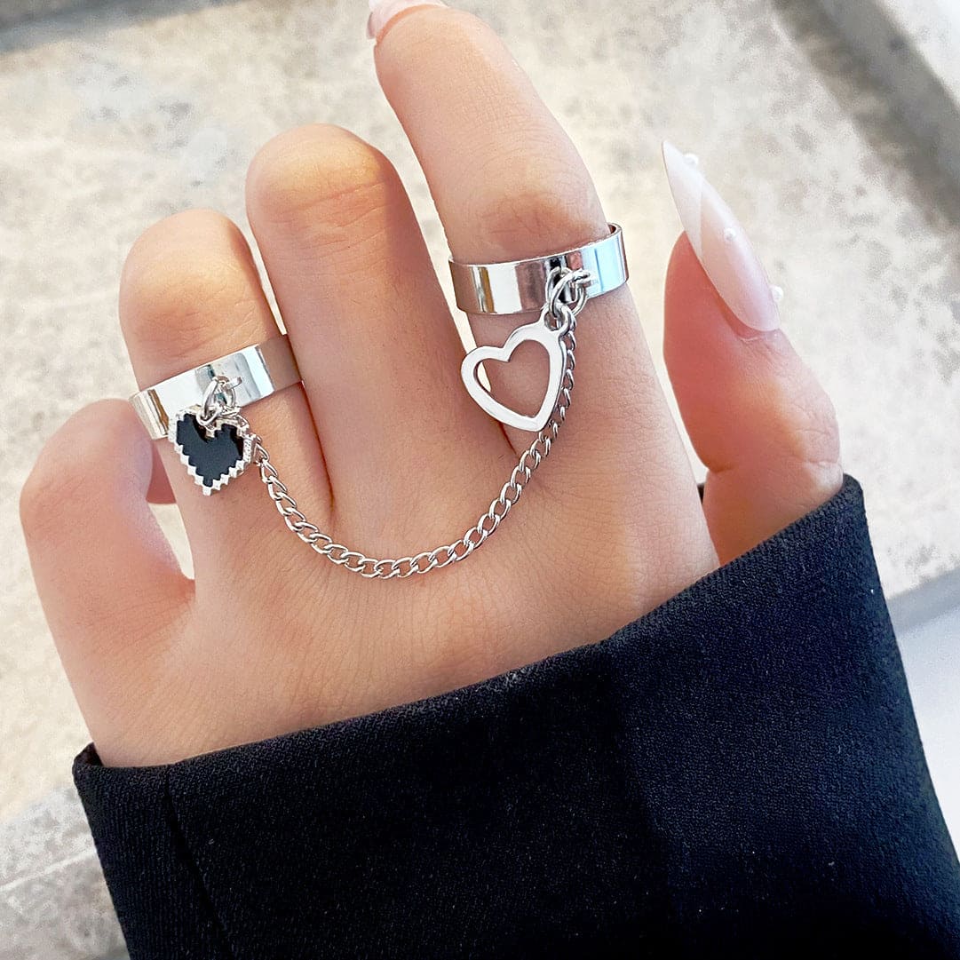 Dual Hollow Heart Ring, Double Finger Love Heart Open Mitten Ring For Women, Geometric Hollow Love Heart Alloy Joint Ring Dual Hollow Heart Ring, Double Finger Love Heart Open Mitten Ring For Women, Geometric Hollow Love Heart Alloy Joint Ring